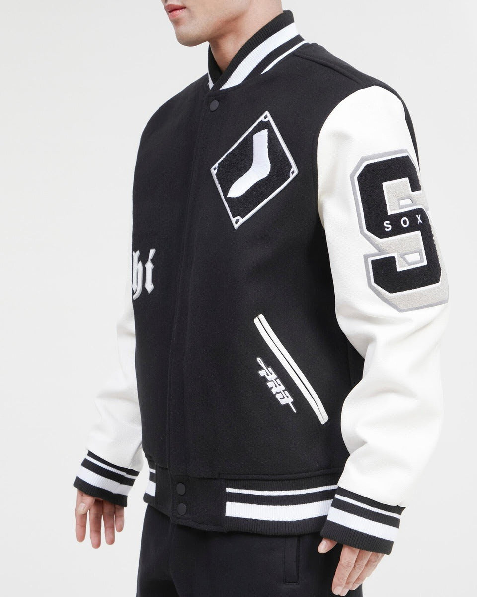 CHICAGO WHITE SOX OLD ENGLISH WOOL VARSITY JACKET (BLACK/WHITE