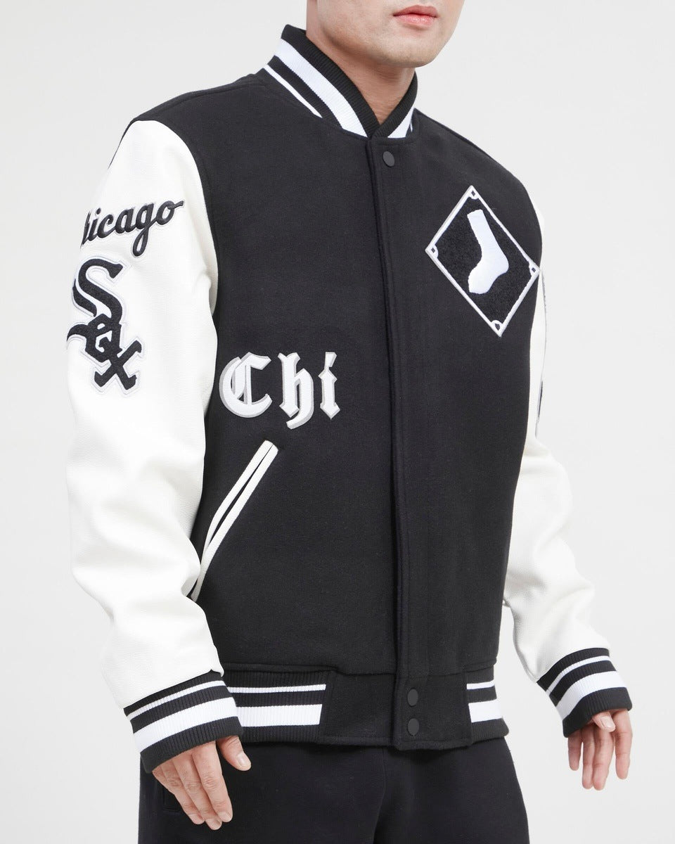 CHICAGO WHITE SOX OLD ENGLISH WOOL VARSITY JACKET (BLACK/WHITE