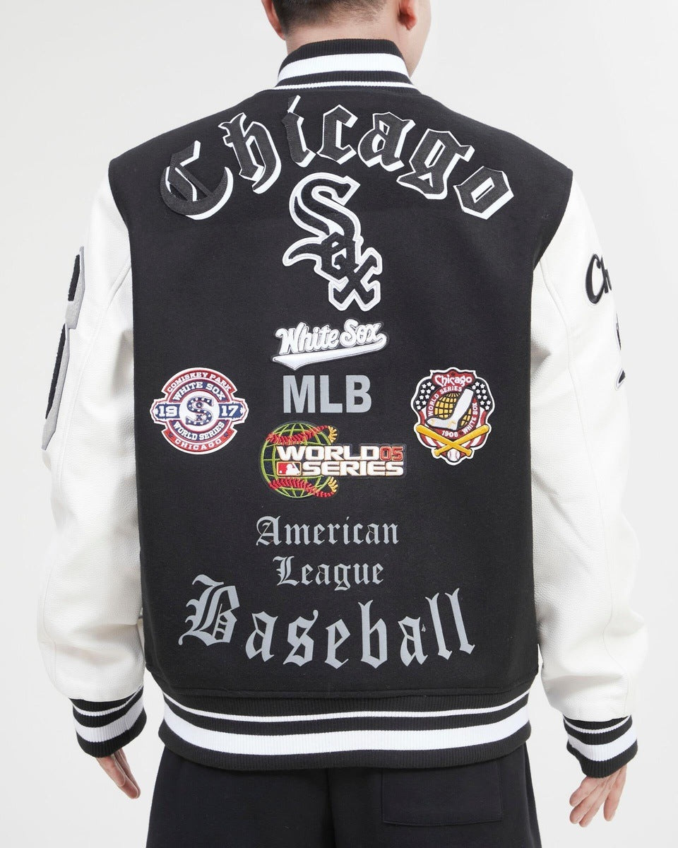 CHICAGO WHITE SOX OLD ENGLISH WOOL VARSITY JACKET (BLACK/WHITE