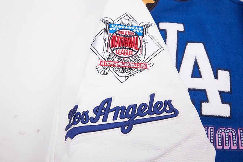 Dodgers Jacket, Satin Varsity, White/Blue, L/XL, Premium – Gameday by Vee
