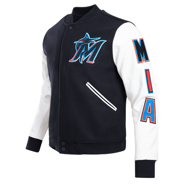 MLB Black Miami Marlins Two Tone Varsity Jacket - Maker of Jacket