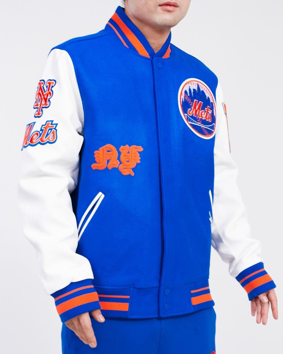 MLB NEW YORK METS OLD ENGLISH WOOL MEN'S VARSITY JACKET (ROYAL/WHITE)