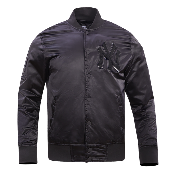 mlb new york yankees triple black logo men's satin jacket