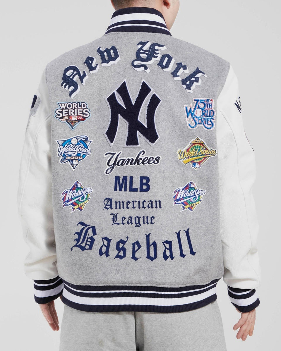 MLB NEW YORK YANKEES OLD ENGLISH WOOL MEN´S VARSITY JACKET (HEATHER  GREY/WHITE)