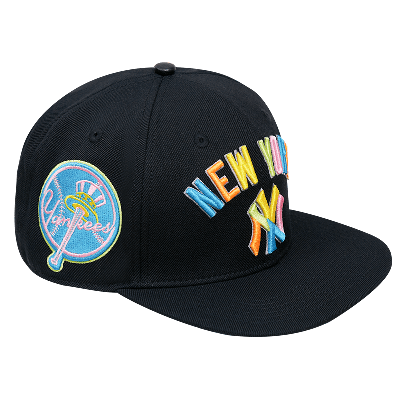 MLB NEW YORK YANKEES WASHED NEON WOOL UNISEX SNAPBACK HAT (BLACK)