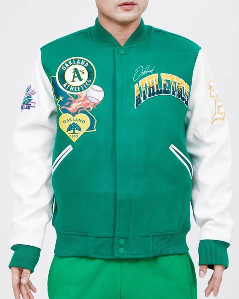 OAKLAND ATHLETICS RETRO CLASSIC RIB WOOL VARSITY JACKET (KELLY