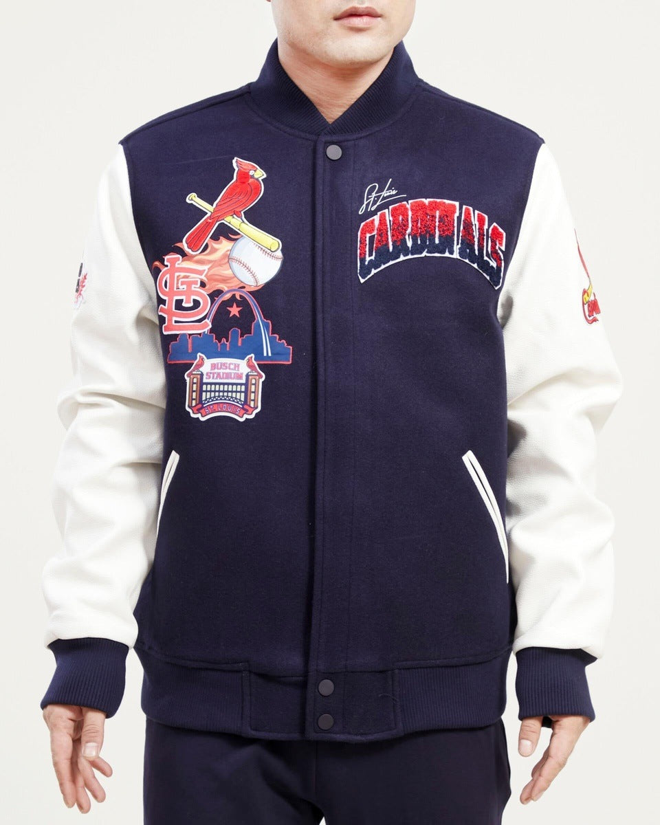 ST. LOUIS CARDINALS HOME TOWN WOOL VARSITY JACKET (MIDNIGHT NAVY/WHITE)