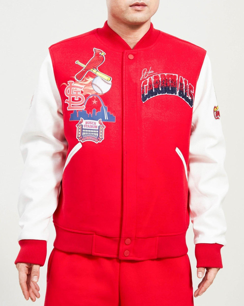 ST. LOUIS CARDINALS HOME TOWN WOOL VARSITY JACKET (RED / WHITE)