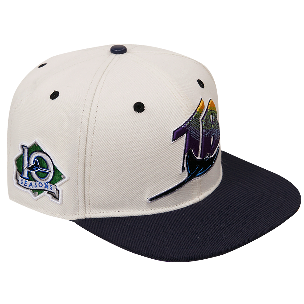 MLB DEVIL RAYS RETRO CLASSIC UNISEX PRIMARY LOGO WOOL SNAPBACK HAT (EGGSHELL/MIDNIGHT NAVY)